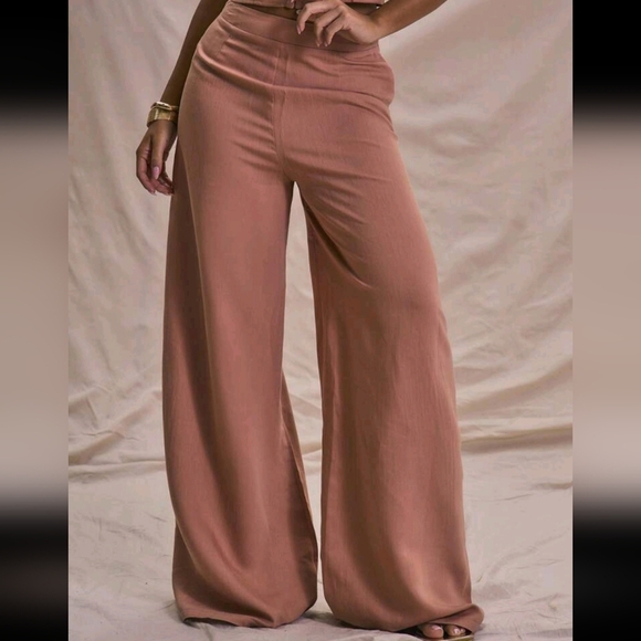 Ruched Detail Wide Leg Linen Look Cute Trousers For Spring Summer - Picture 1 of 3